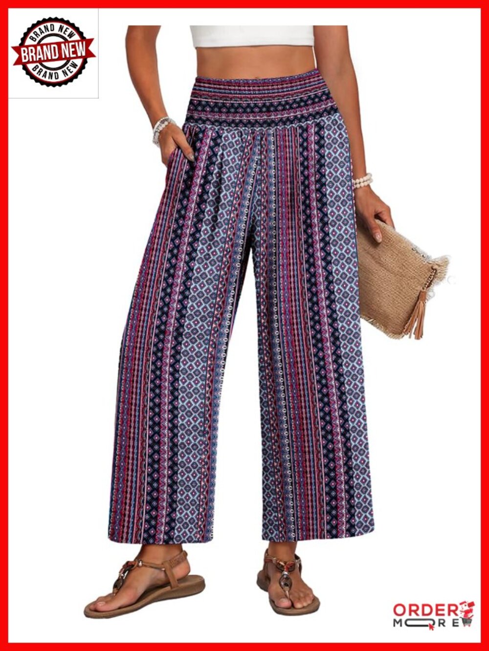 Wide Leg Palazzo Pants for Women High Waist Elastic Summer Trousers with Pockets
